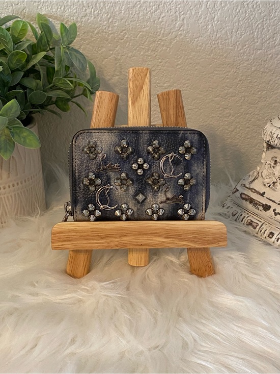 Christian Louboutin Handbags - Christian Louboutin Panettone Denim look leather Studded coin purse wallet